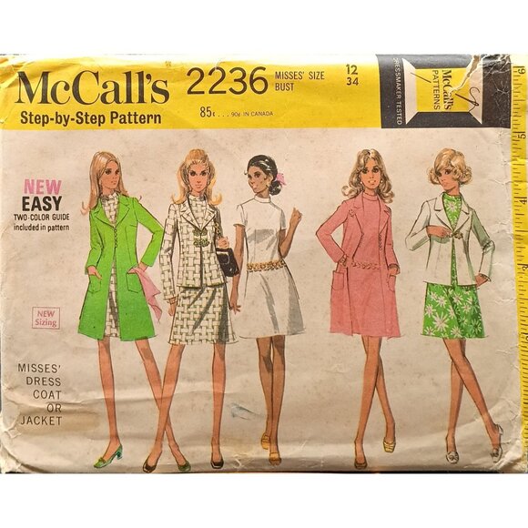 McCalls 2236 Misses Dress Coat Or Jacket Sewing Pattern Size 12 Bust 34 Vintage - Picture 1 of 2